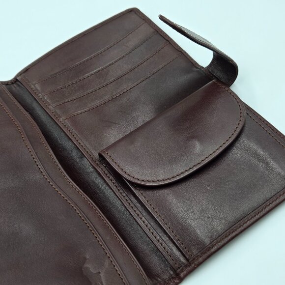 👛💚Polo Ralph Lauren Long Bifold Wallet Blackwatch Tartan Canvas Brown Leather - Picture 14 of 16